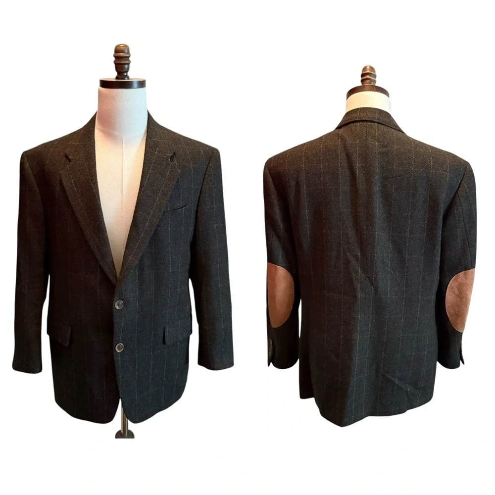 Evan Picone Men’s Wool Blazer Sport Jacket Green Size 40S Check Vintage Office